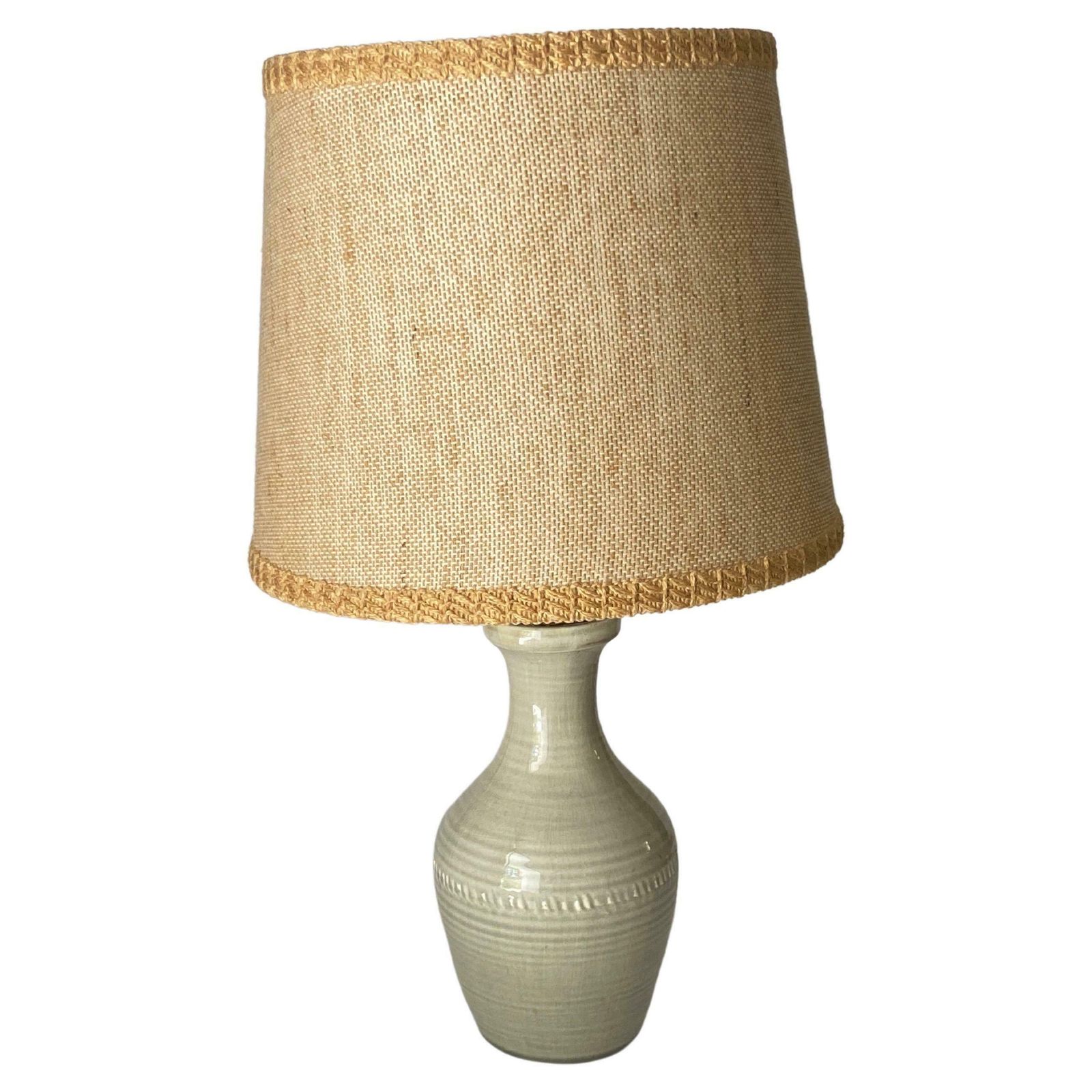 Ceramic Lamp In Crackled Green Color France 1960