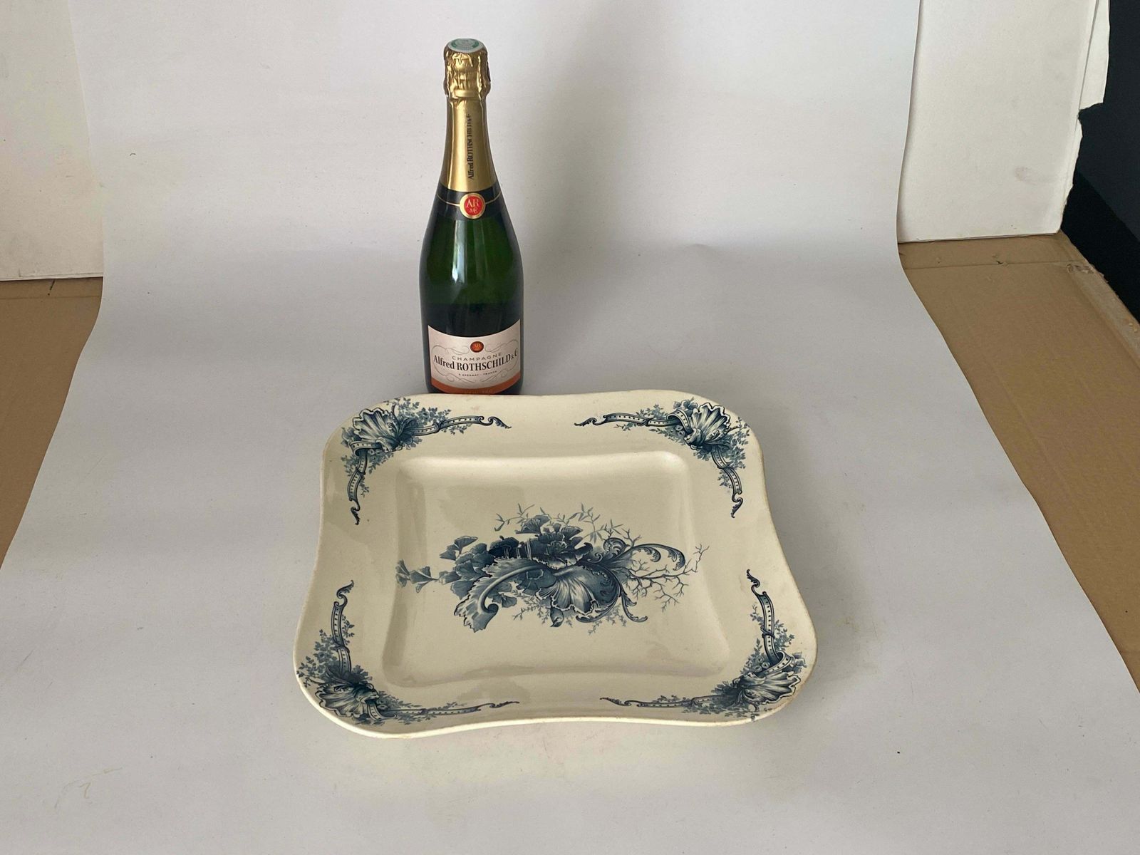 photo furniture Faience Dish By Terre De Fer With Flowers Decor France 19th Century Signed