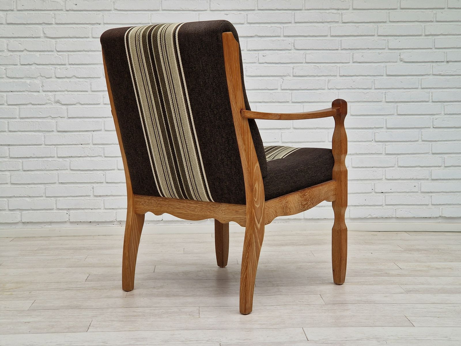 1970s, Danish Design, Oak Wood Armchair In Furniture Wool, Oak Wood. photo vinterior