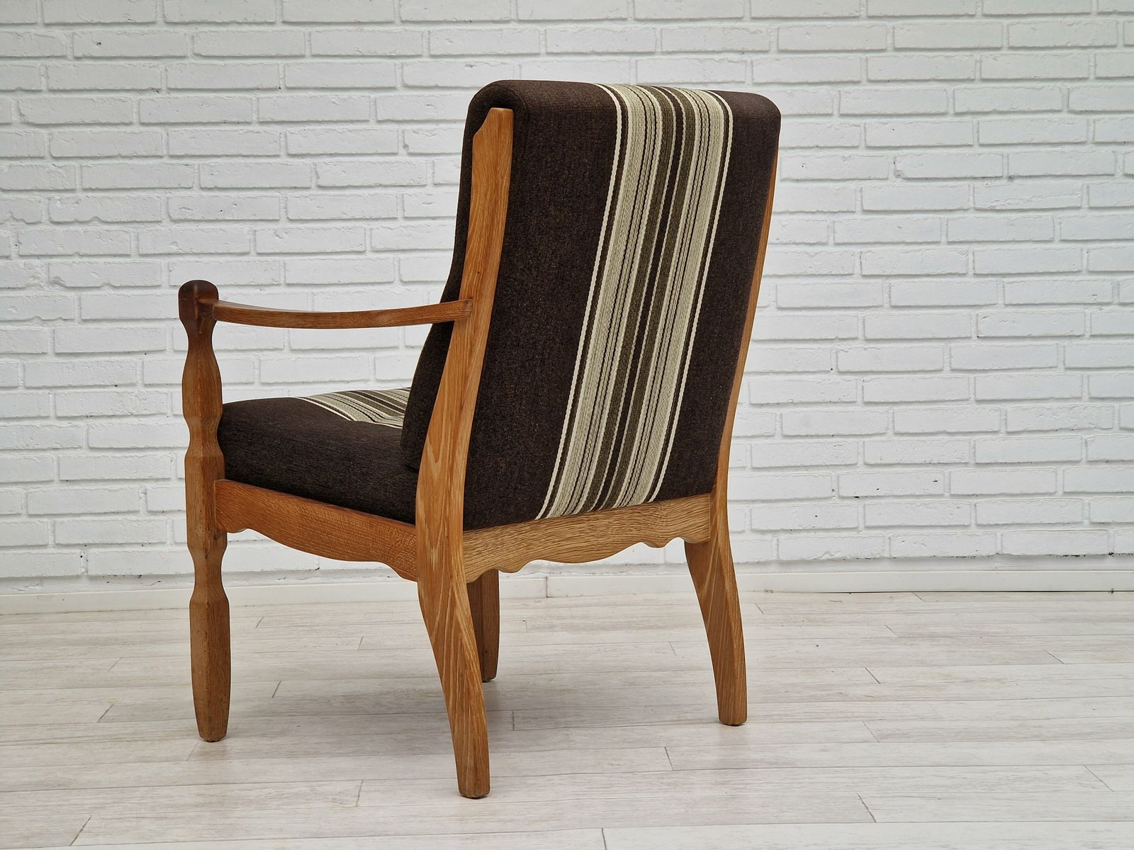 photo for sale 1970s, Danish Design, Oak Wood Armchair In Furniture Wool, Oak Wood.
