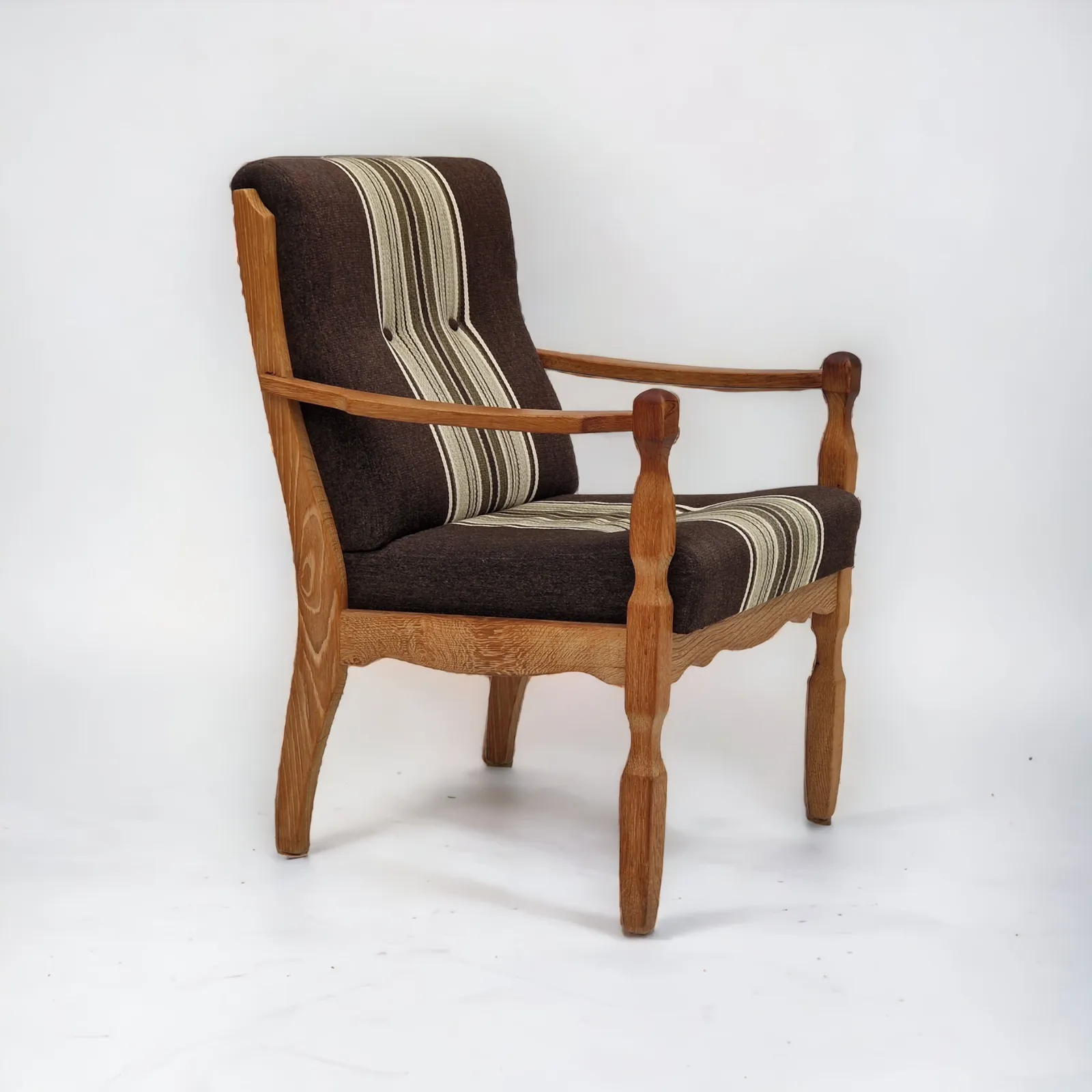 1970s, Danish Design, Oak Wood Armchair In Furniture Wool, Oak Wood.