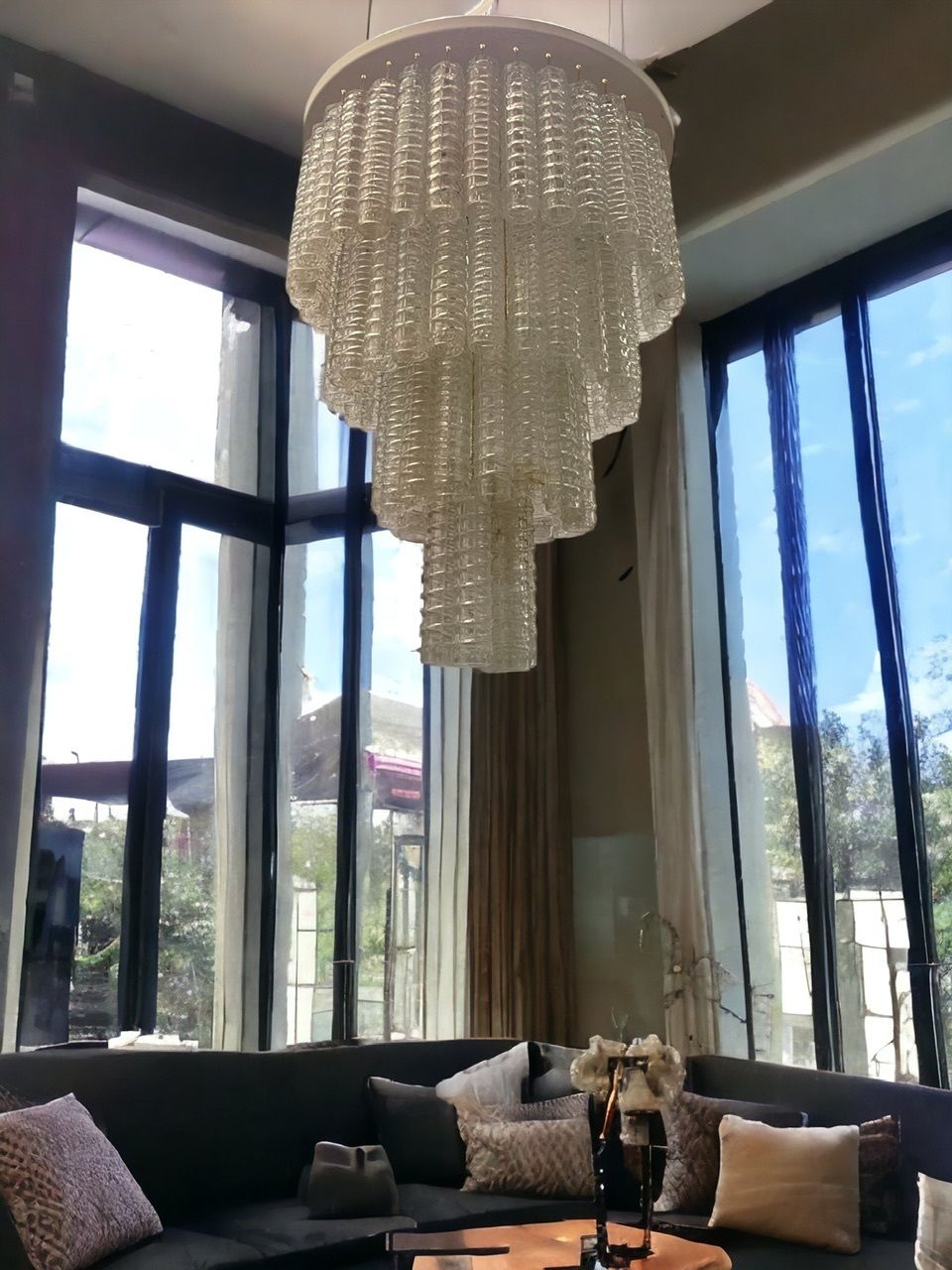 Italian Large Murano  Glass Textured Tube Chandelier By Toni Zuccheri photo furniture