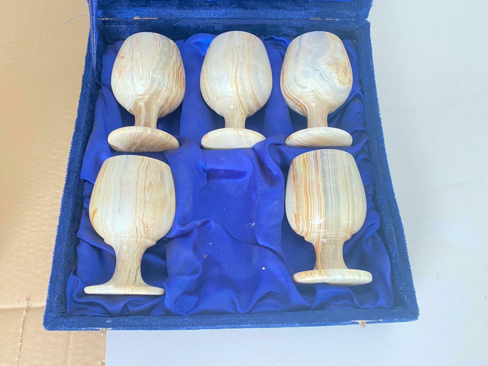 Glasses In Onyx In Beige Color In Their Original Box France 1940 Set Of 6 photo 580.0