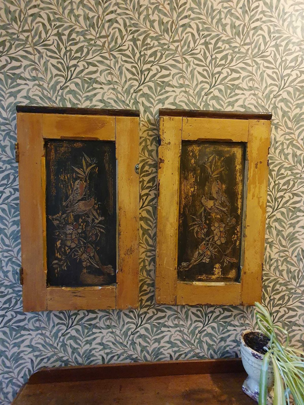 Vintage Reclaimed Church Pew Door With Inlaid Chinoiserie