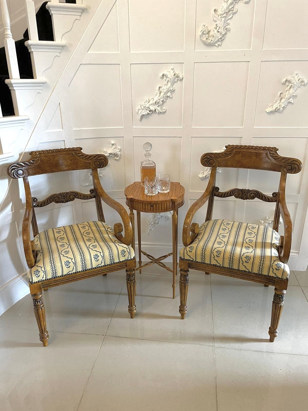 Unusual Set Of 8 Quality Antique Decorated Faux Birds Eye Maple Dining Chairs photo buy