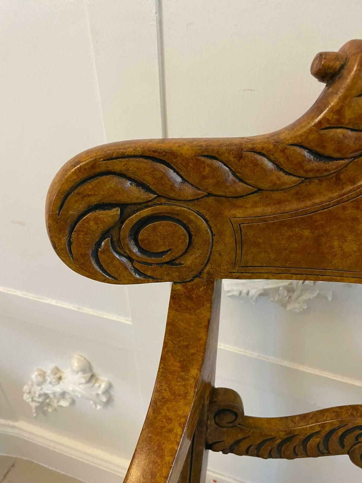 3850.0 Unusual Set Of 8 Quality Antique Decorated Faux Birds Eye Maple Dining Chairs photo