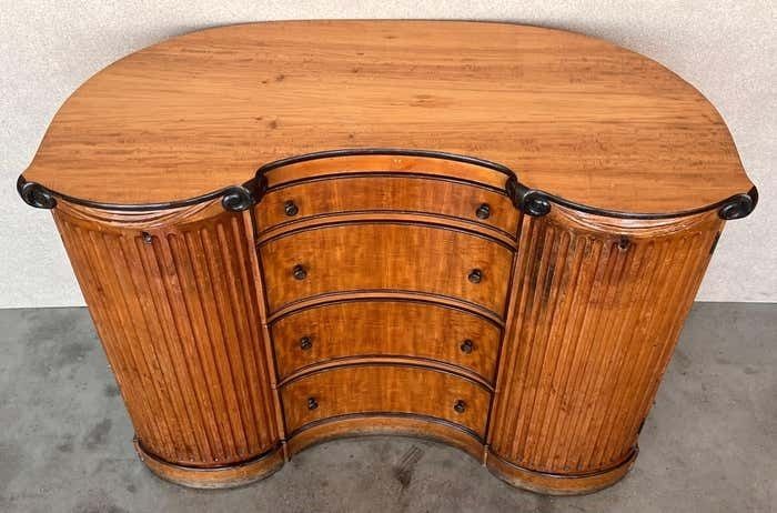 Art Deco Demilune Burl Walnut And Ebonized Credenza With Doors And photo for sale