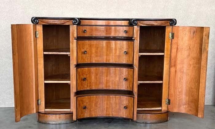 Art Deco Demilune Burl Walnut And Ebonized Credenza With Doors And photo vintage