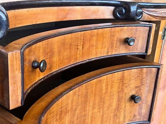 Furniture Art Deco Demilune Burl Walnut And Ebonized Credenza With Doors And photo