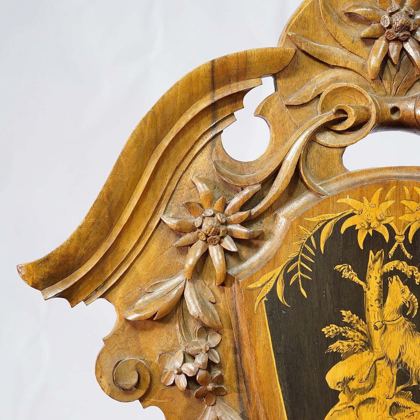 Furniture Nutwood Edelweis Marquetry Chair Swiss Brienz 1900 photo
