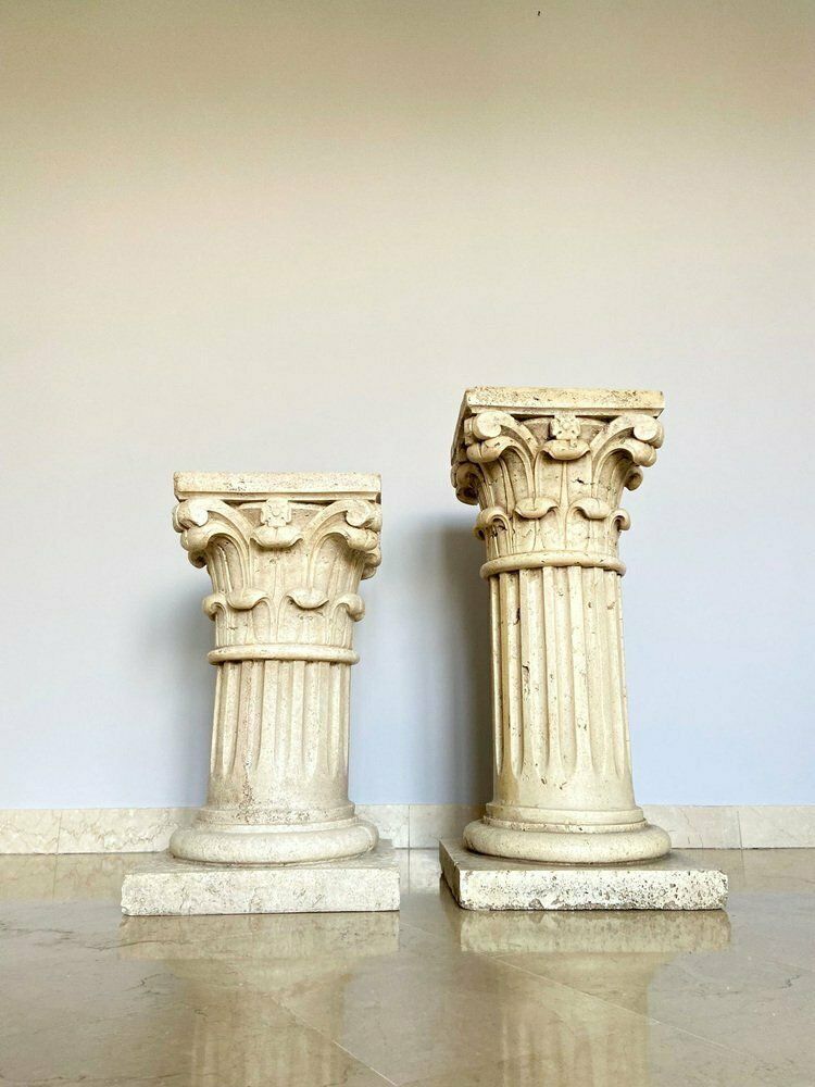 3154.0 Italian Travertine Corinthian Columns, 1940s, Set Of 2 photo