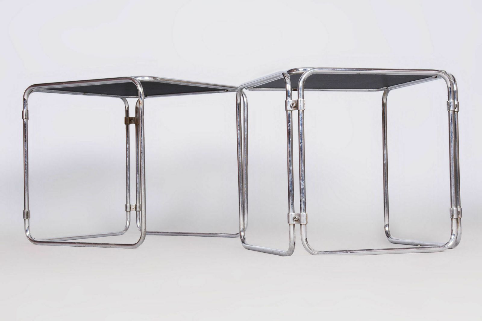 Restored Midcentury Nesting Tables, Chrome Plated Steel, Glass, Czechia, 1960s photo for sale
