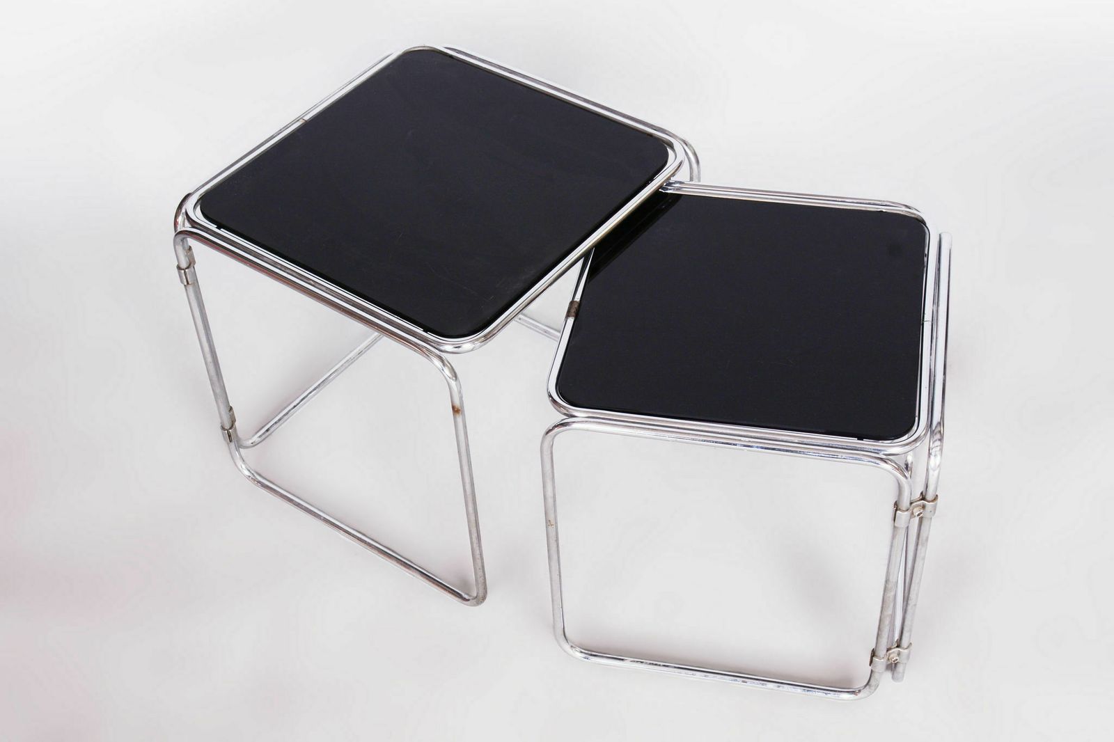 Restored Midcentury Nesting Tables, Chrome Plated Steel, Glass, Czechia, 1960s photo buy