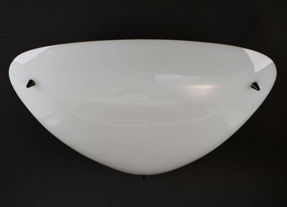photo for sale 1950s French Flush Mount By Télé Ambiance Sonnenkind | Mid Century Modern Ceiling Light Triangular Vintage White Black Studs | Retro Lamp