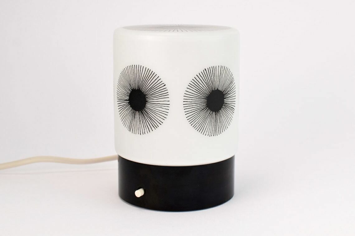 Atomic Age Dandelion Table Light By Erco Leuchten Vintage | Mid Century Modern Rare Accent Lamp Glass Black White Bakelite | Bedside 1970s photo 243.0