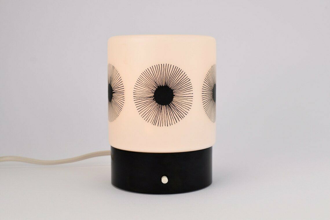 Atomic Age Dandelion Table Light By Erco Leuchten Vintage | Mid Century Modern Rare Accent Lamp Glass Black White Bakelite | Bedside 1970s photo buy