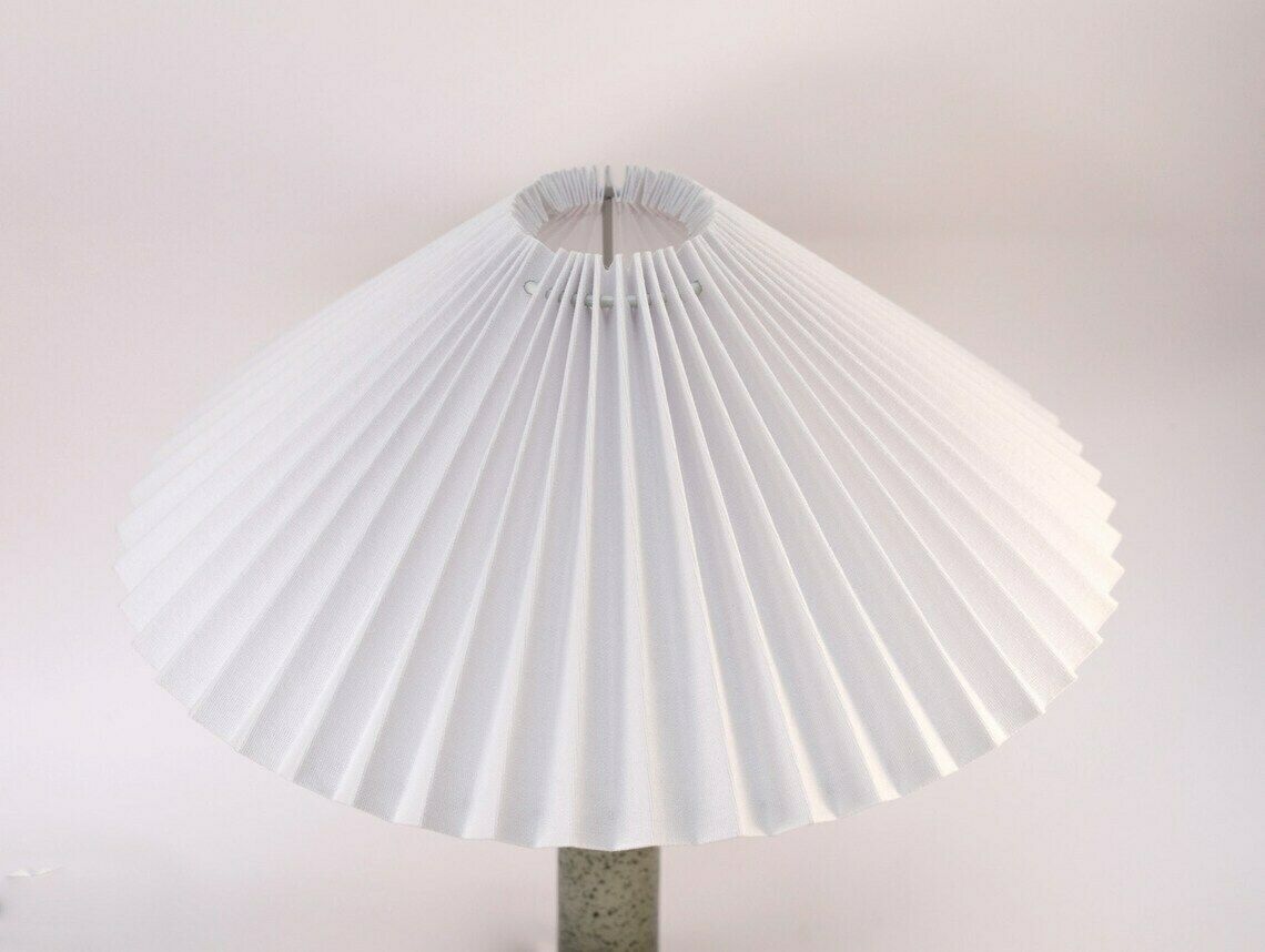 Mid Century Modern Scandinavian Glass Table Lamp | Le Klint Holmegaard Era Accent Light Pleated Shade | Vintage Danish Gray Black Retro 1960 photo 382.0