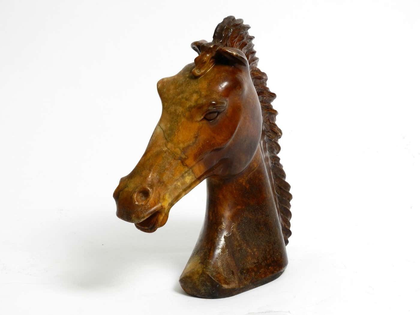 Decorative Large Heavy Lifelike 1960's Horse Head Sculpture In Brown Soapstone photo furniture