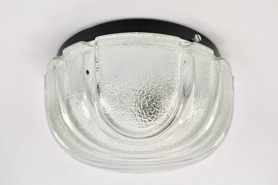 Mid Century Modern Flush Mount Glass Ice Modernist | Vintage Textured Ceiling Light Lamp Peill Putzler Design Mcm | Fixture Toilet Hallway photo 360.0