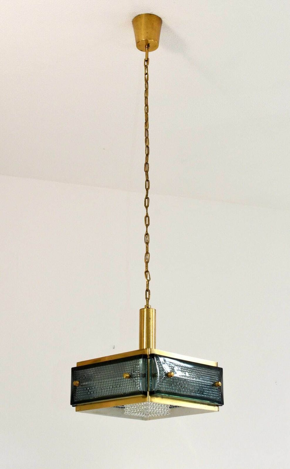 Mid Century Malmö Metallvarufabrik Hanglamp Messing En Glas | Vintage Geperst Glas Orrefors Fagerlund Scandinavisch Modernistisch photo furniture