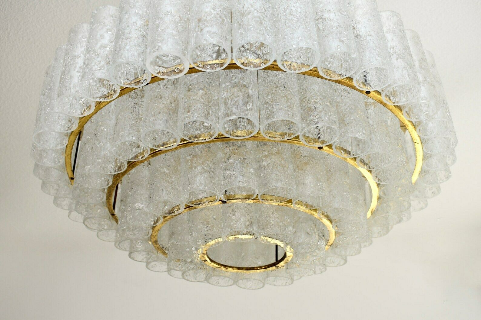 Mid Century 7 Tier Chandelier By Doria Leuchten Germany | Vintage Murano Ice Glass Ballroom Chandelier | Glashutte Limburg Pendant Crystal photo Lighting