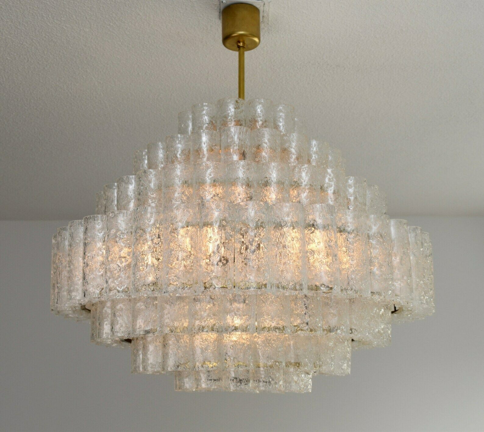 Mid Century 7 Tier Chandelier By Doria Leuchten Germany | Vintage Murano Ice Glass Ballroom Chandelier | Glashutte Limburg Pendant Crystal photo vinterior