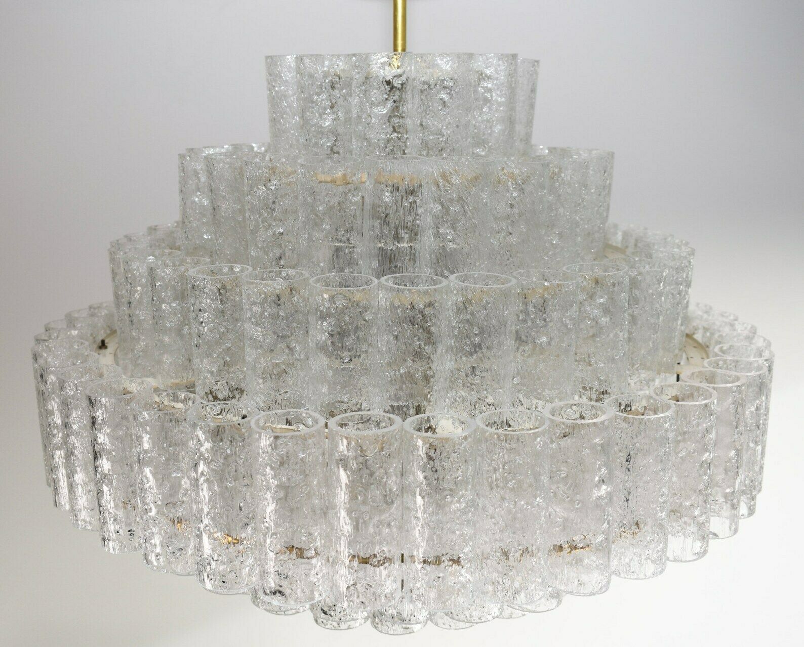 Mid Century 7 Tier Chandelier By Doria Leuchten Germany | Vintage Murano Ice Glass Ballroom Chandelier | Glashutte Limburg Pendant Crystal photo vintage