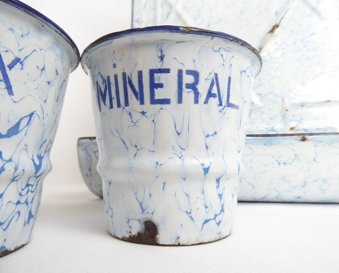 French Enamel Utensil Rack And Pots | Vintage Kitchen Décor | Blue And White Enamel photo 118.0