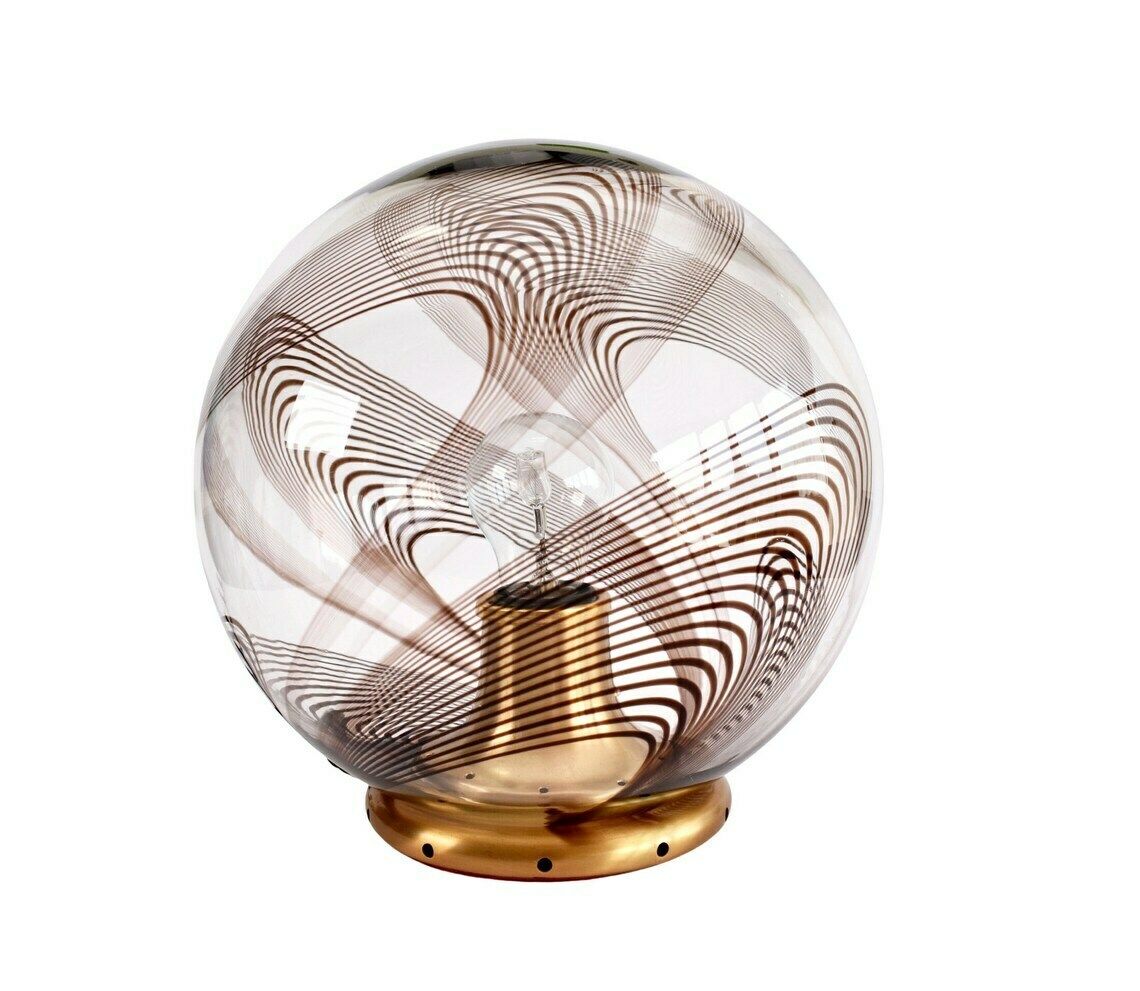 Stunning Mid Century Murano Table Lamp In The Style Of Lino Tagliapietra  Vintage Globe Accent Light Swirl Brown Clear Gold  1970s Retro