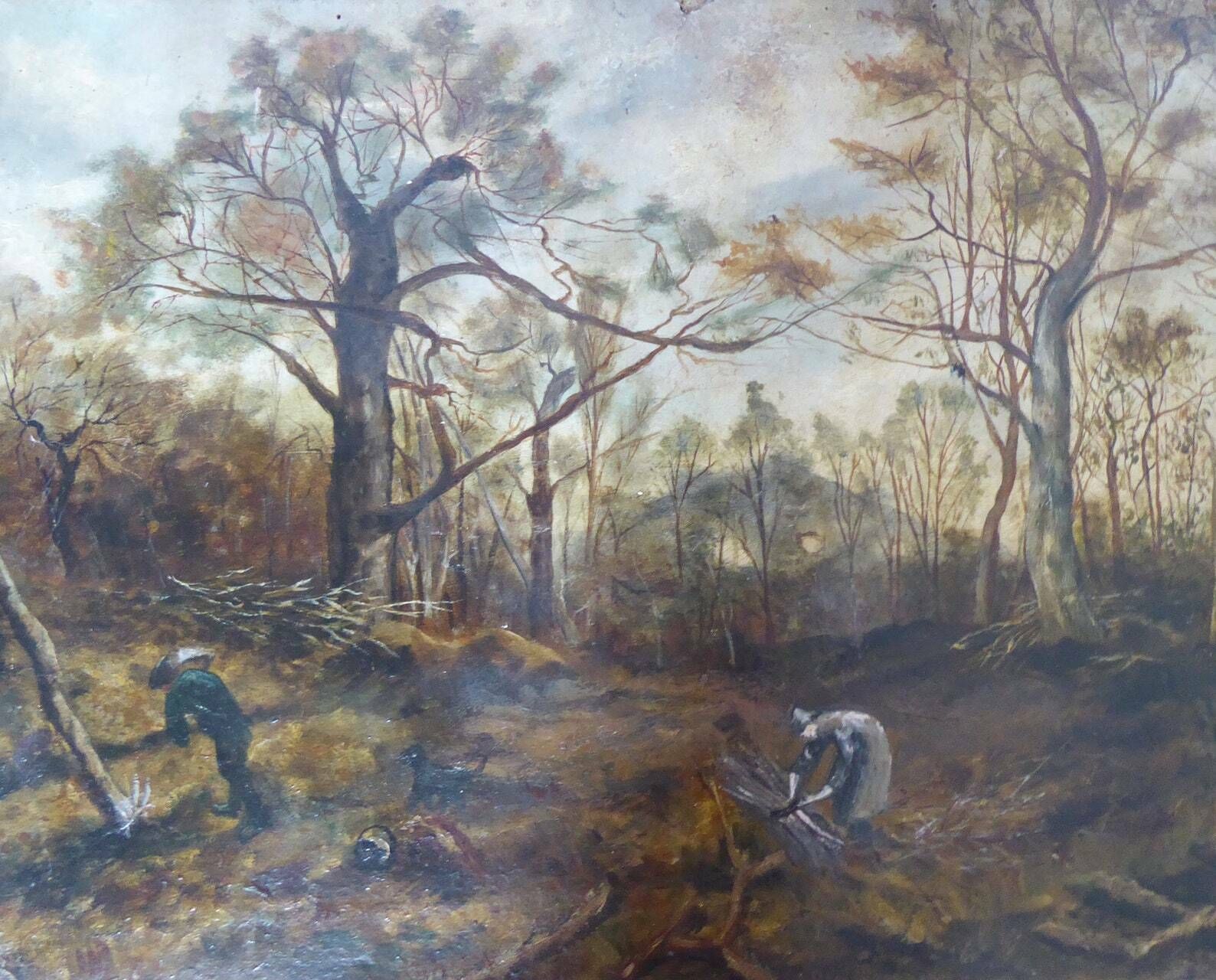 Original Forest Painting   Unframed Woodland Oil Painting   French Pyrenees Forest Woodcutting Painting