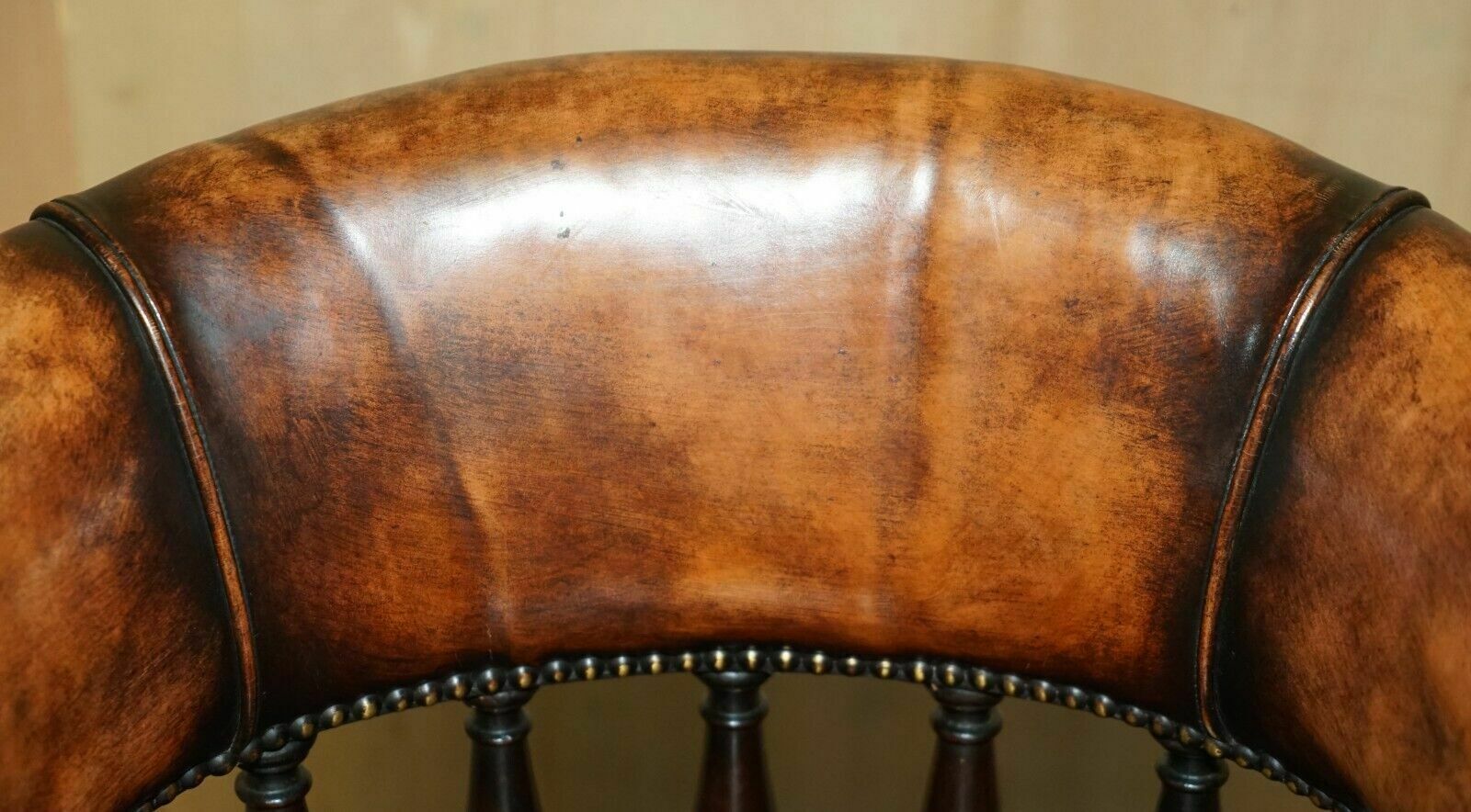 Restored Brown Leather William IV 1830 Mahogany Chesterfield Captains Armchair photo for sale