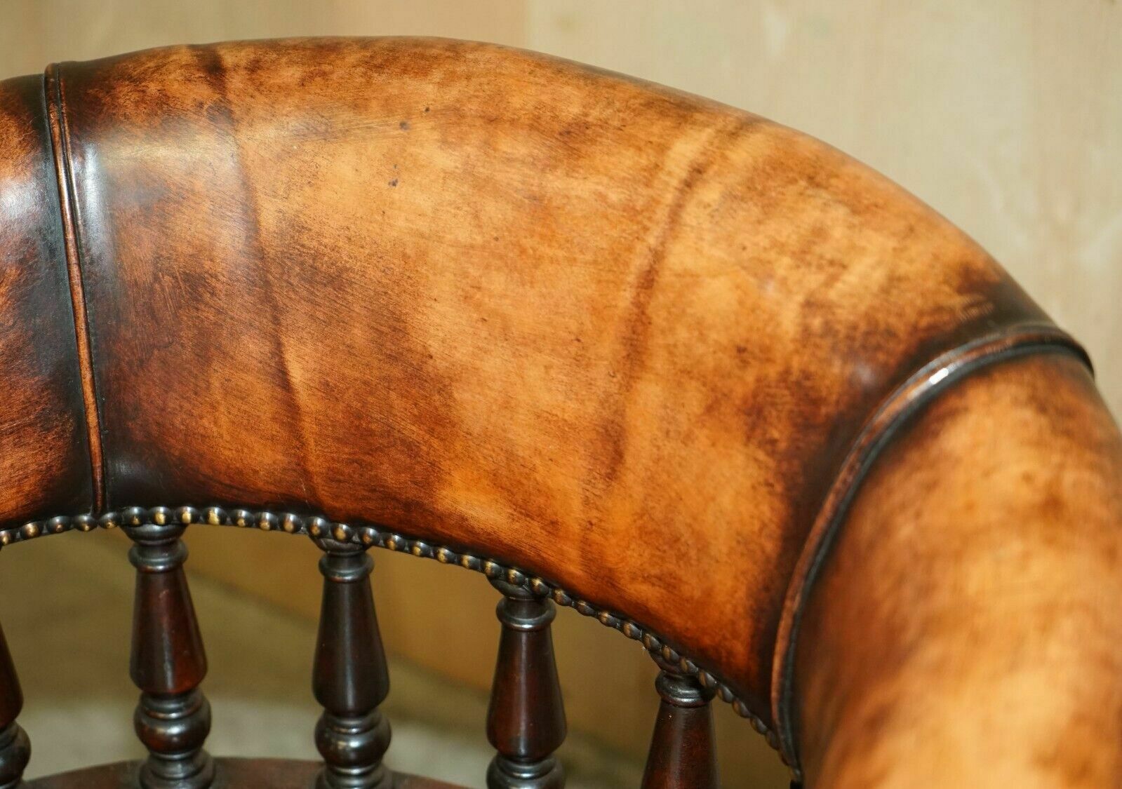Restored Brown Leather William IV 1830 Mahogany Chesterfield Captains Armchair photo Furniture