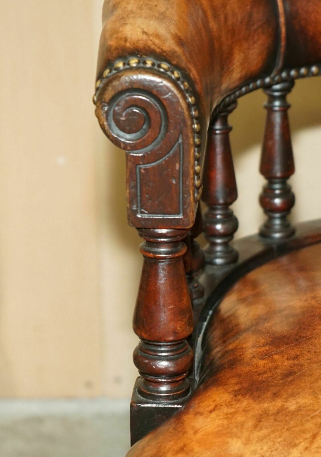 Restored Brown Leather William IV 1830 Mahogany Chesterfield Captains Armchair photo buy