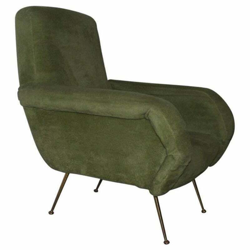 Italian Armchair Mid Century Design 1950s Green Brass Feet By Gigi Radice