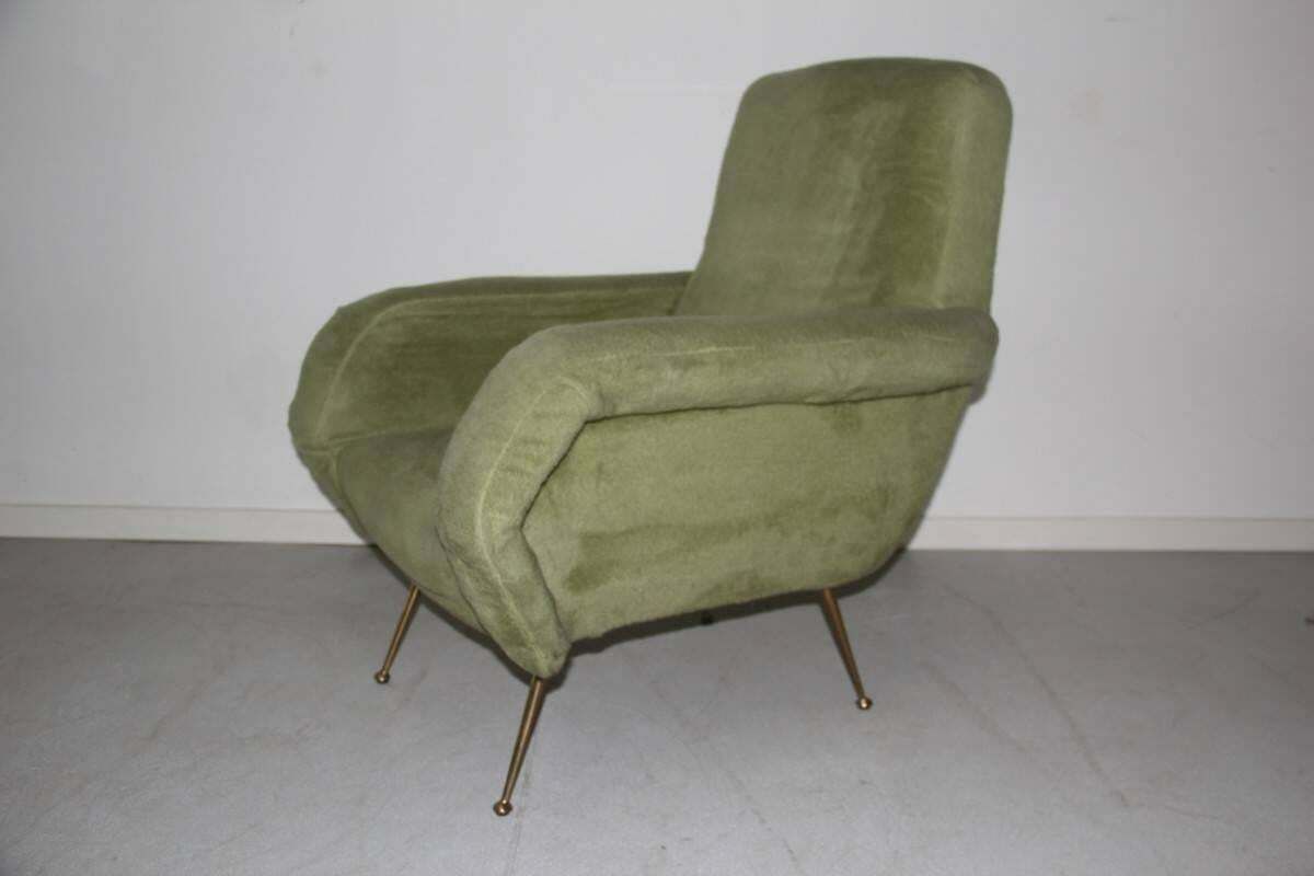 Italian Armchair Mid Century Design 1950s Green Brass Feet By Gigi Radice photo for sale