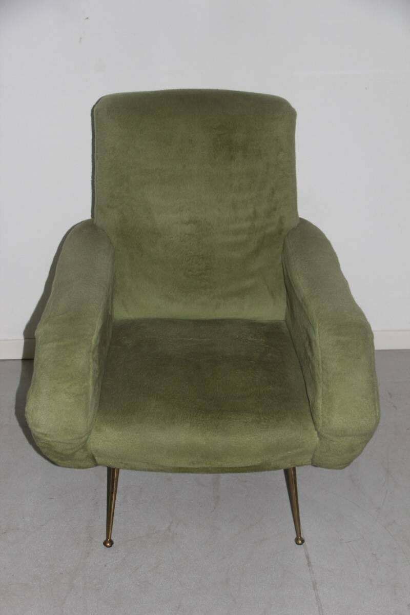 Italian Armchair Mid Century Design 1950s Green Brass Feet By Gigi Radice photo 1895.0
