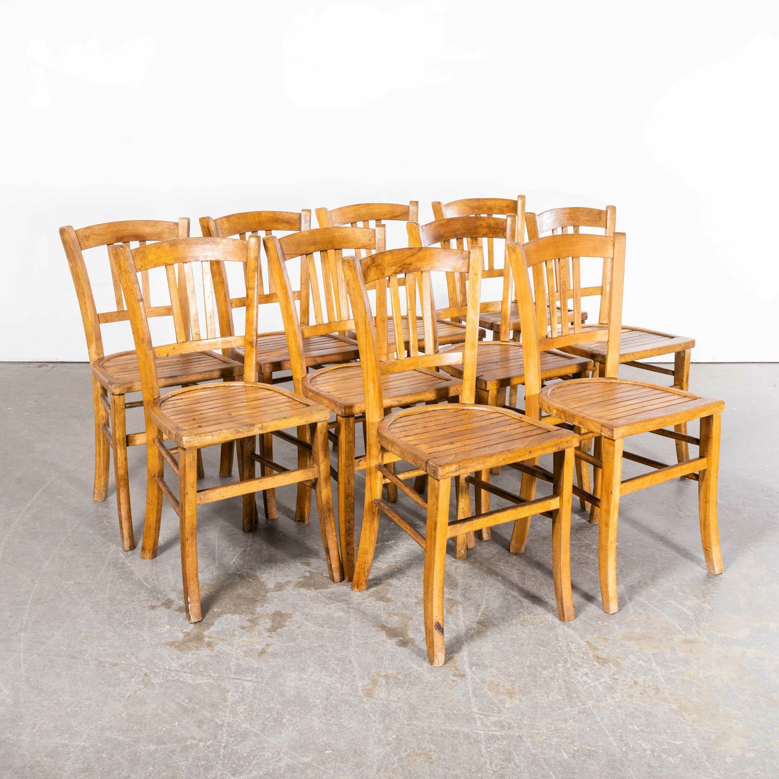 1950’s Original French Slatted Farmhouse Chairs From Provence – Set Of Ten photo 1620.0