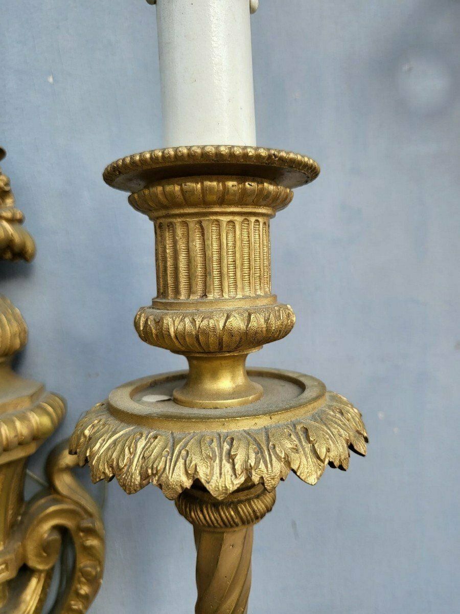 photo for sale Pair Of Louis XVI Gilt Bronze Sconces, Xixth Century