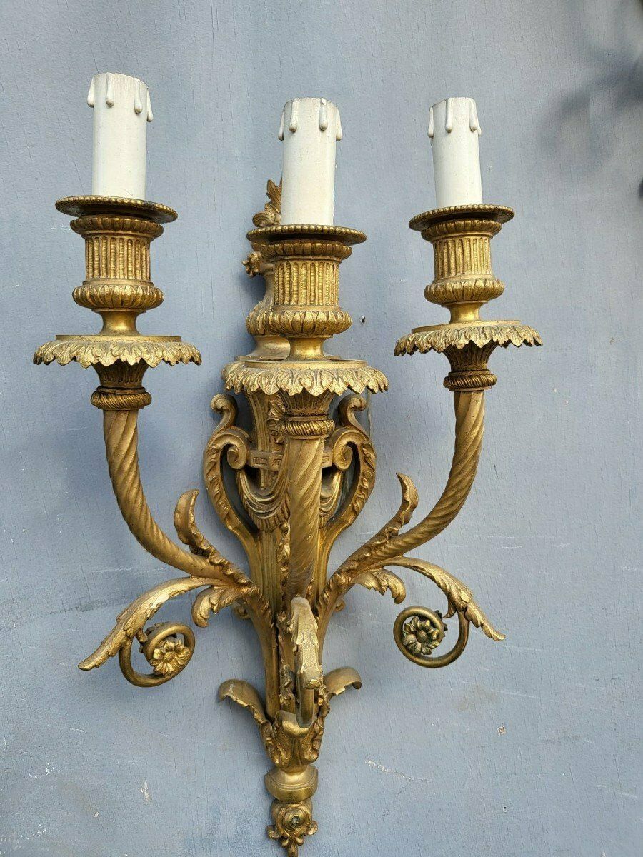 2350.0 Pair Of Louis XVI Gilt Bronze Sconces, Xixth Century photo