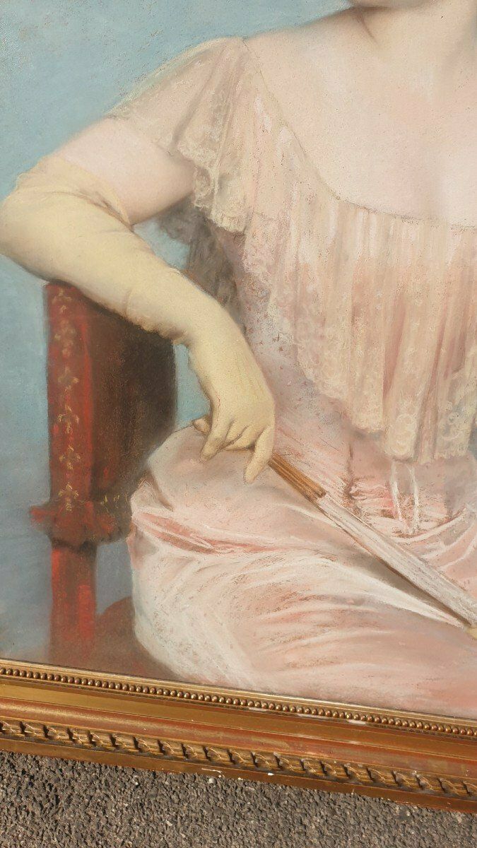 J Frappa, Portrait Of Young Woman, Pastel, Xixth Century photo vintage