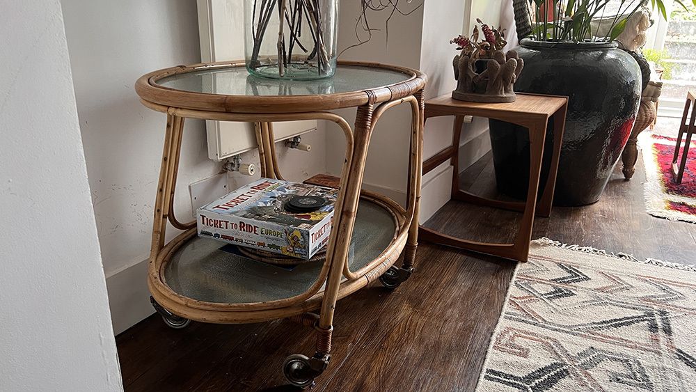 Mid Century Bamboo Bar Cart By Angraves photo furniture