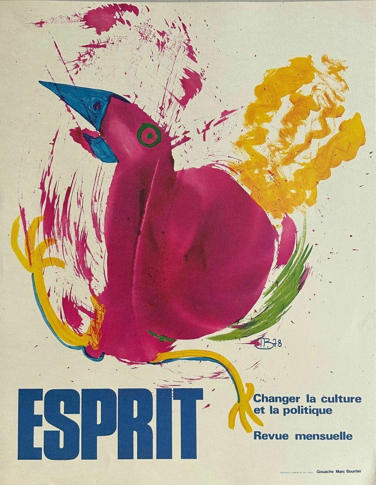 Marc Bourlier – Affiche Poster Revue Esprit 1978 Littérature Politique France