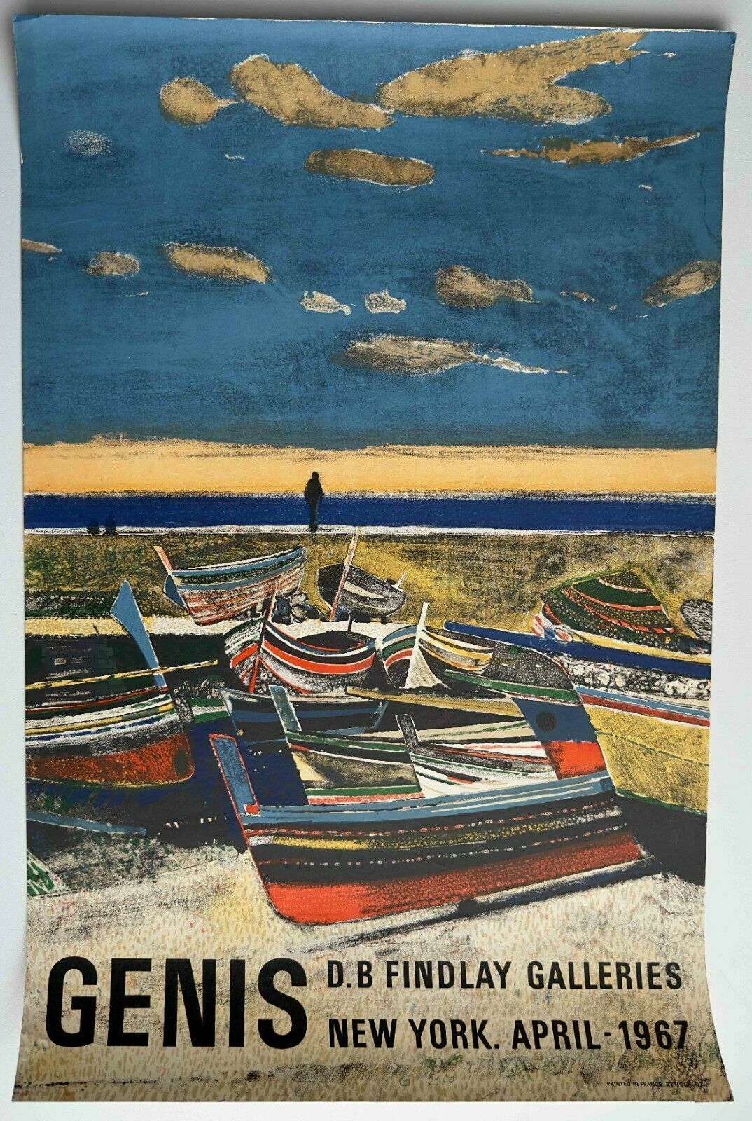 René Genis   Poster Poster 1967 Landscape Sea Boat Seaside Boat France
