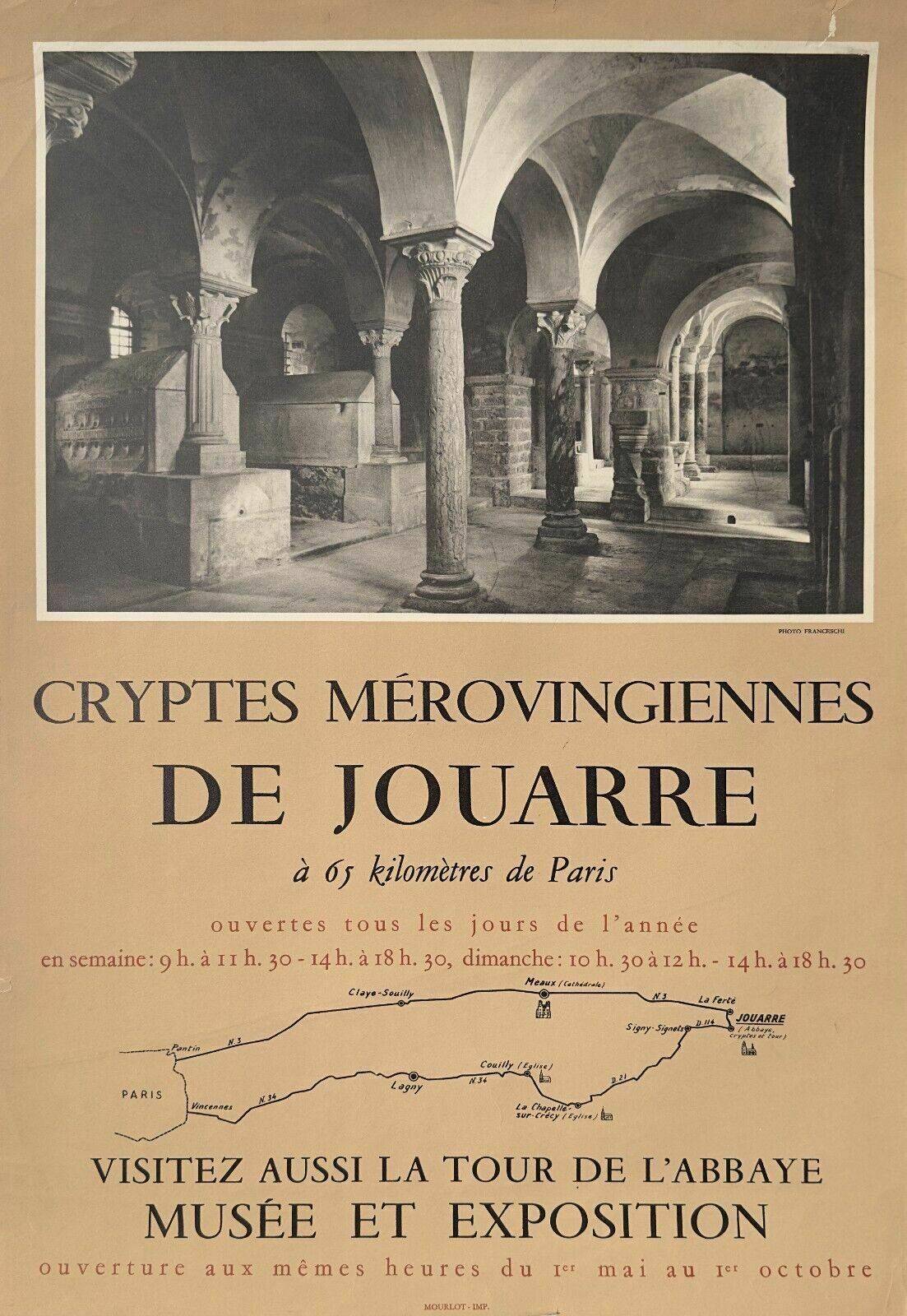 Jouarre   Vintage Poster Merovingian Crypts Of Jouarre 1970 Mourlot