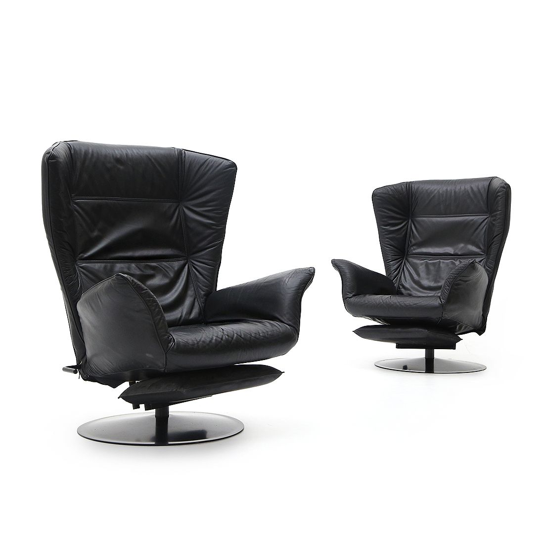 Pair Of Reclining Black Leather Armchairs, 1970s photo furniture