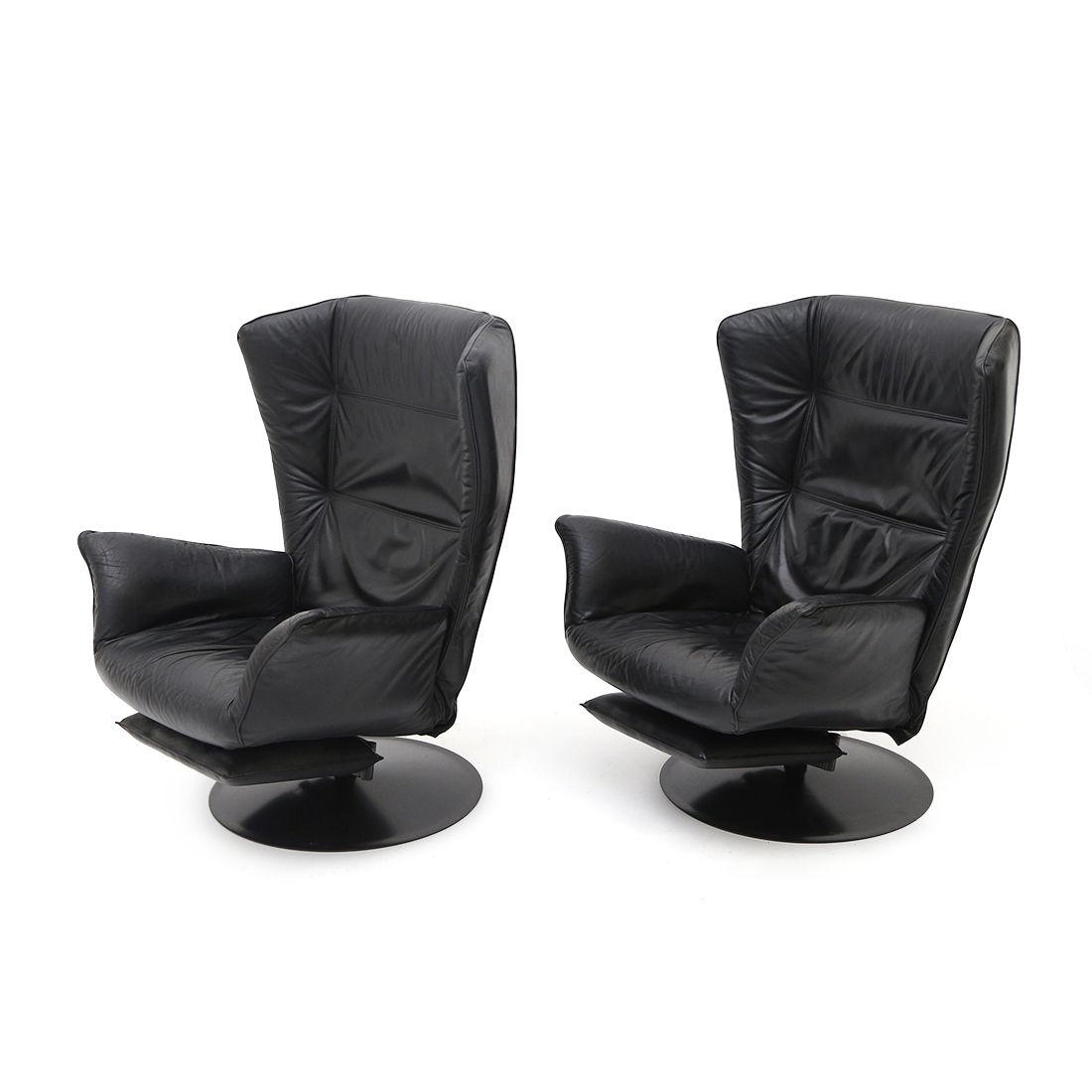 Pair Of Reclining Black Leather Armchairs, 1970s photo for sale