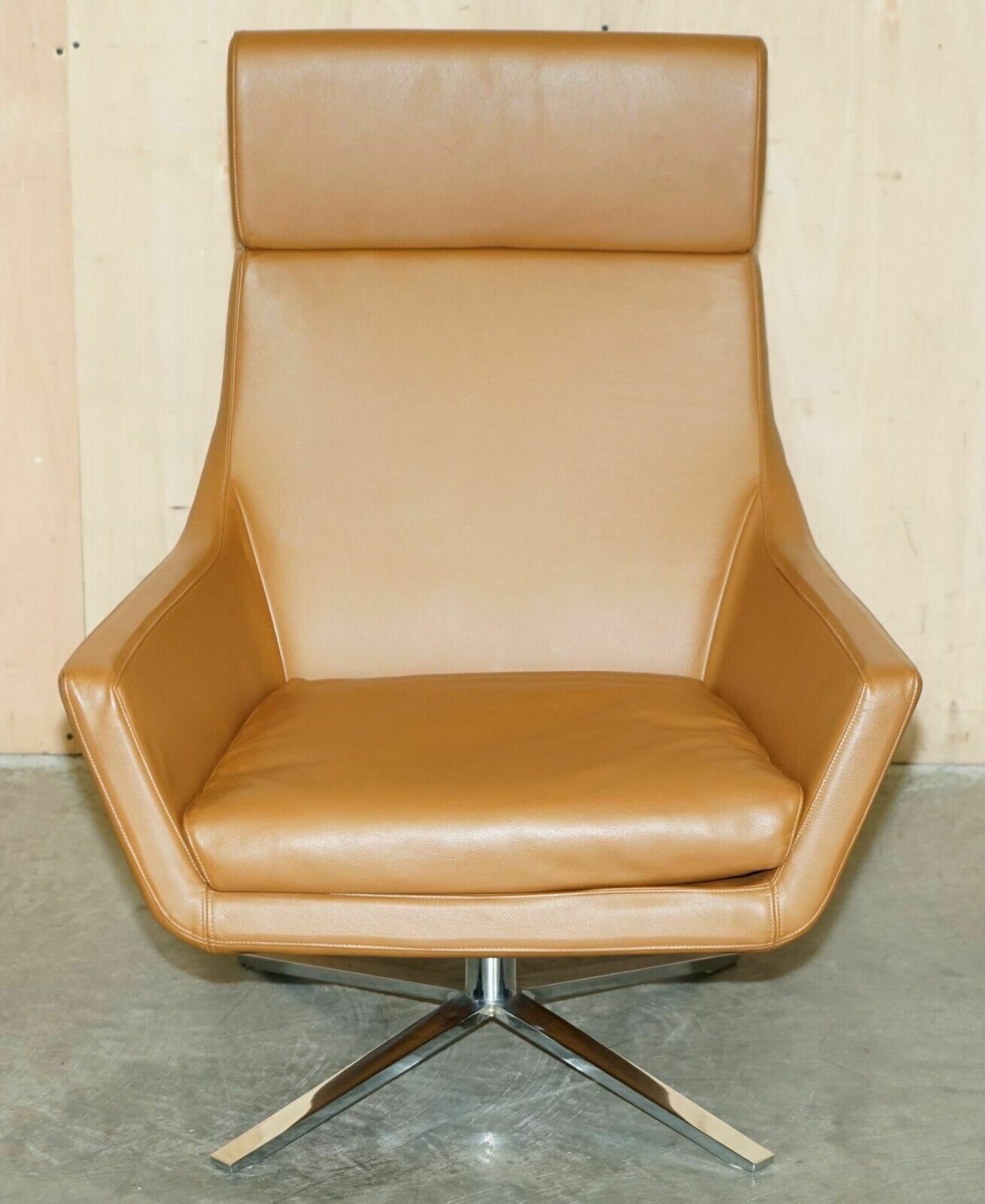 Bob Anderson Jill Cognac Brown Leather Jill Lounge Armchair And Ottoman Footstool photo Furniture