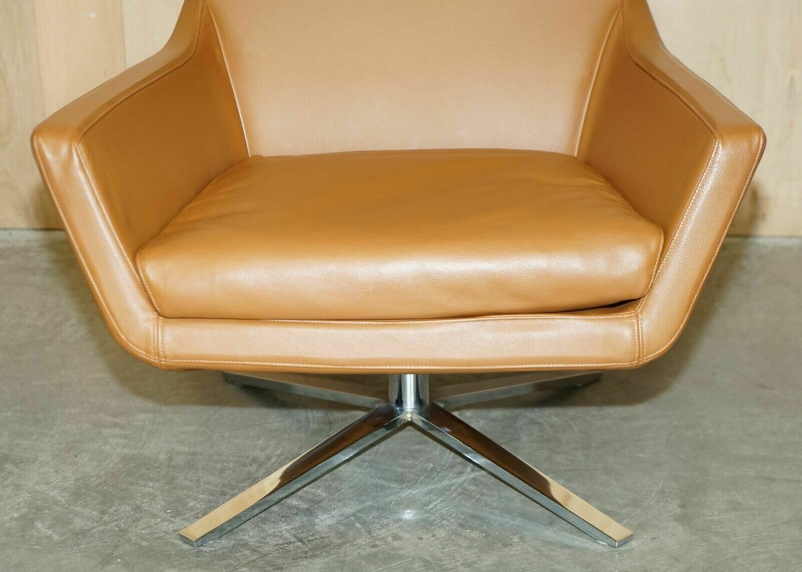 photo furniture Bob Anderson Jill Cognac Brown Leather Jill Lounge Armchair And Ottoman Footstool