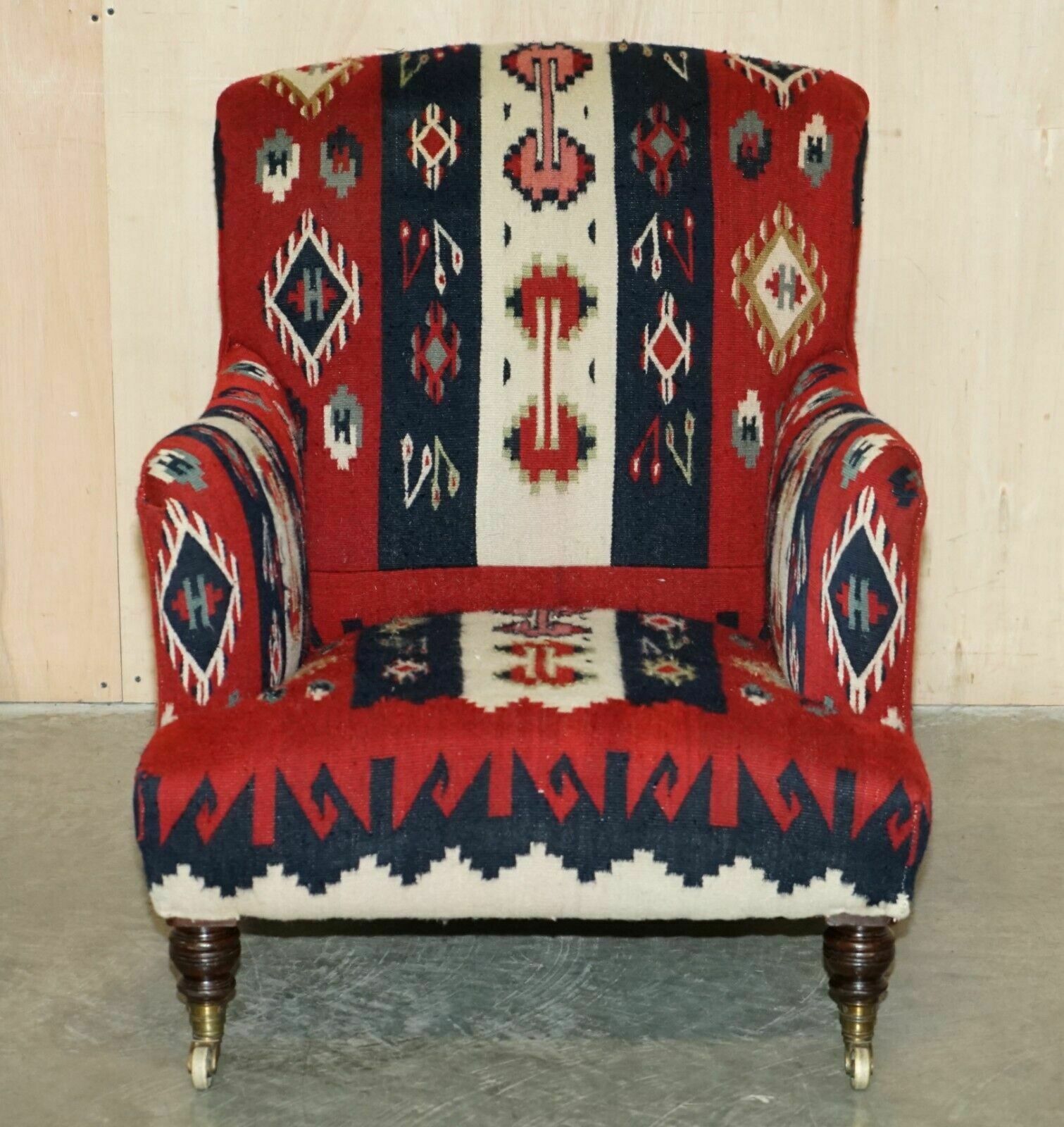 Rare Original Victorian Howard & Sons Bridgewater Armchair With Kilim Upholstery photo 9500.0