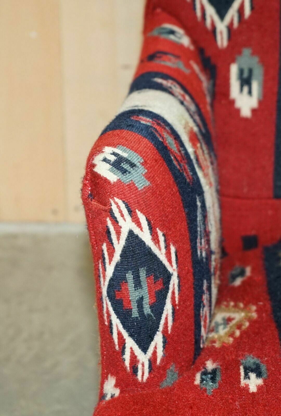 photo furniture Rare Original Victorian Howard & Sons Bridgewater Armchair With Kilim Upholstery
